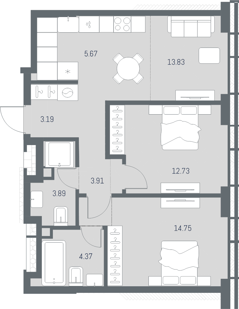 3 ккв (Евро) 62,3 м²