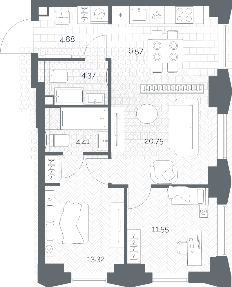 3 ккв (Евро) 65,9 м²