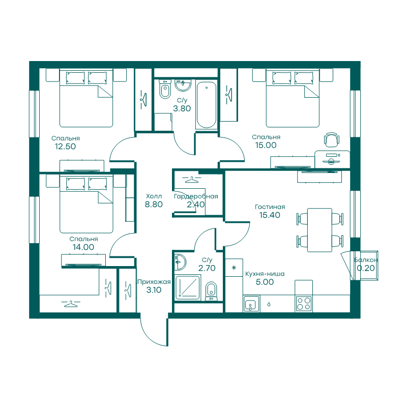 4 ккв (Евро) 82,7 м²