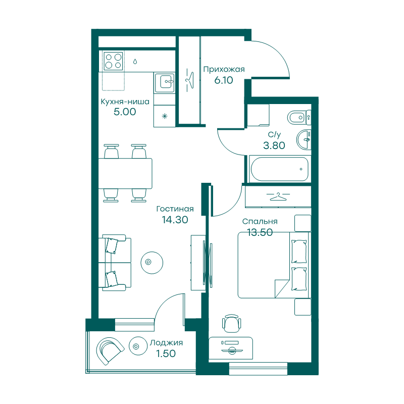 2 ккв (Евро) 42,6 м²