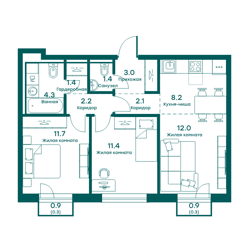 3 ккв (Евро) 58,3 м²