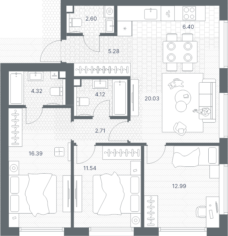 4 ккв (Евро) 86,4 м²