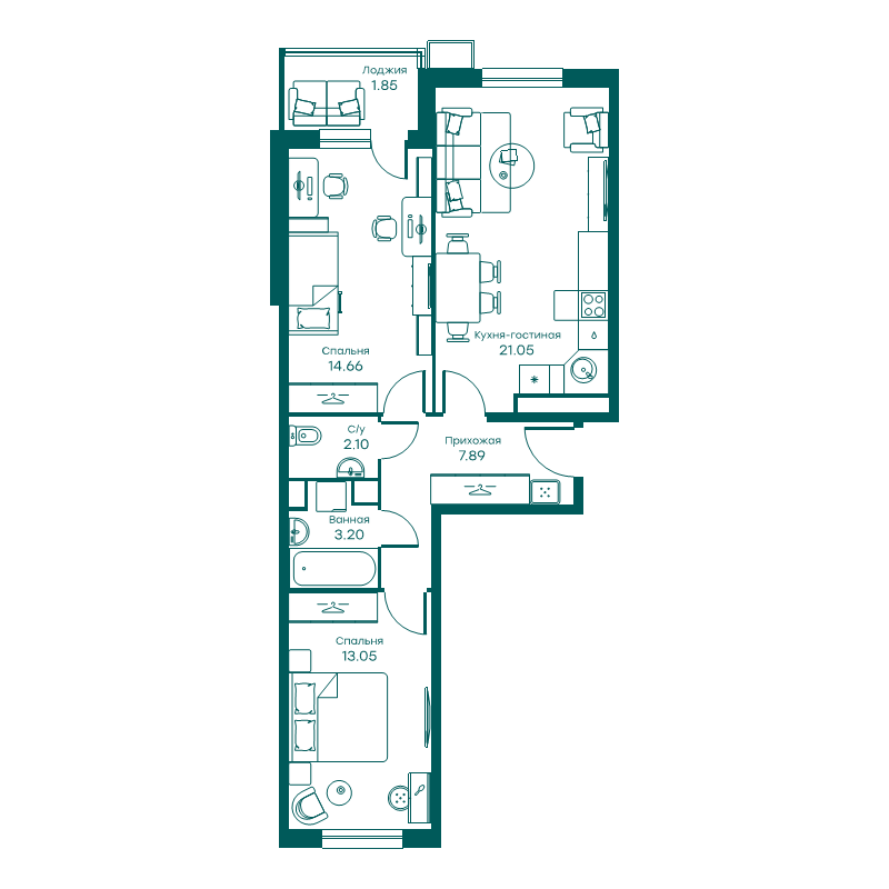 3 ккв (Евро) 63,7 м²