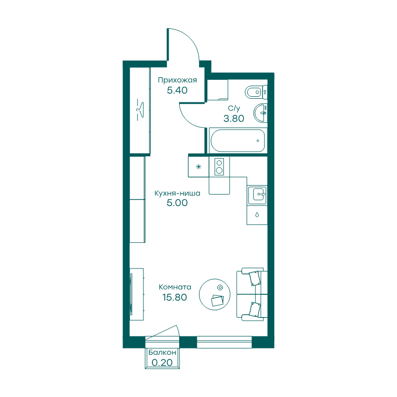 Студия 30 м²