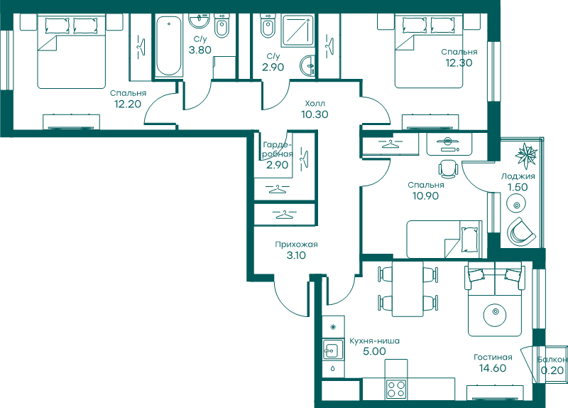 4 ккв (Евро) 78,4 м²
