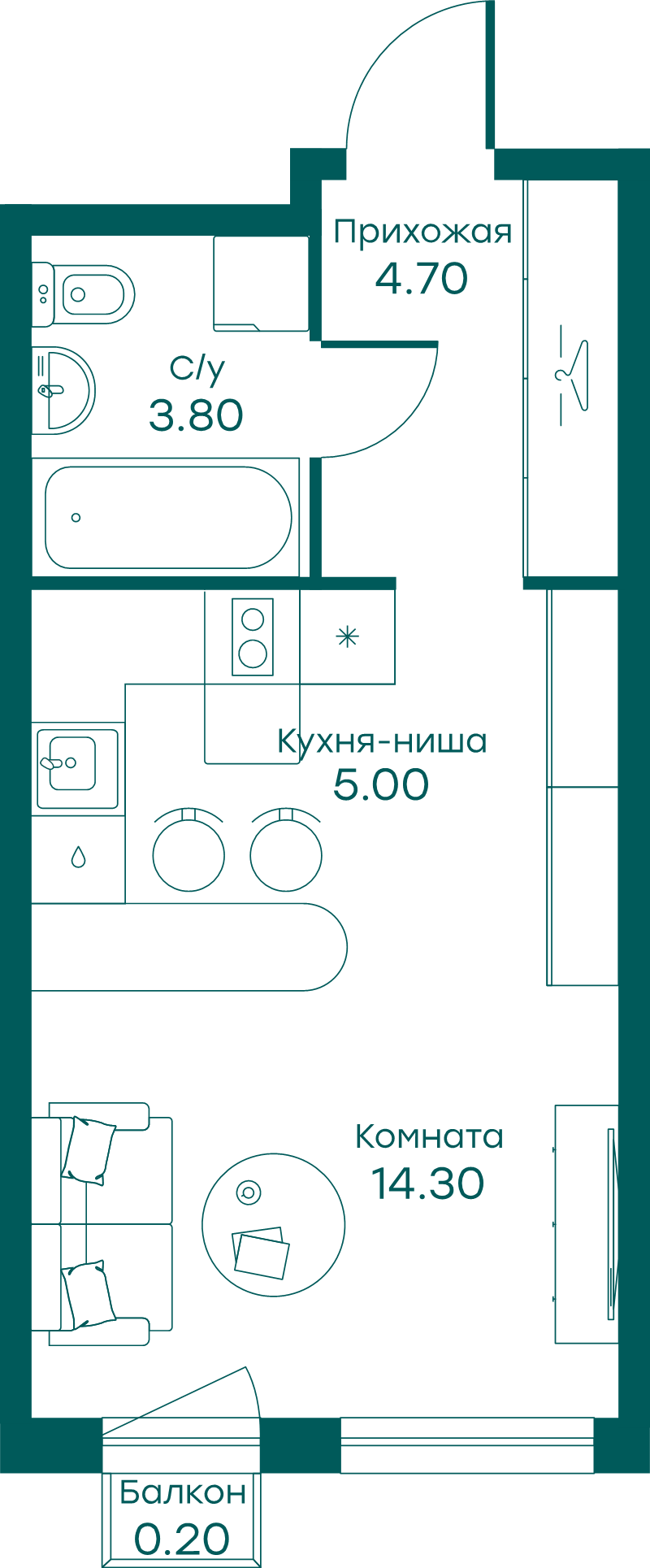 Студия 27,8 м²