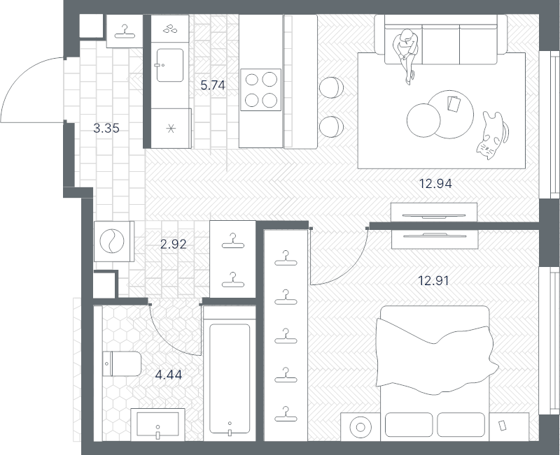 2 ккв (Евро) 42,3 м²