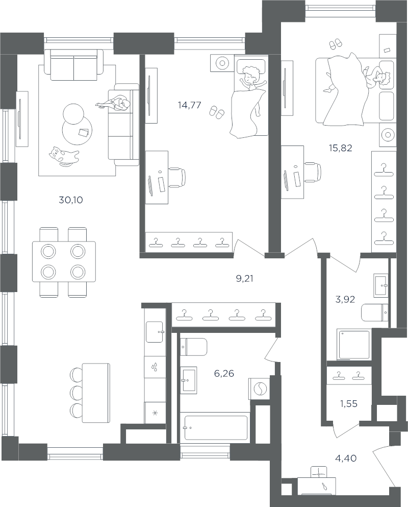 3 ккв (Евро) 86 м²