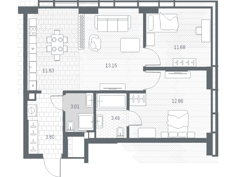 3 ккв (Евро) 59,8 м²