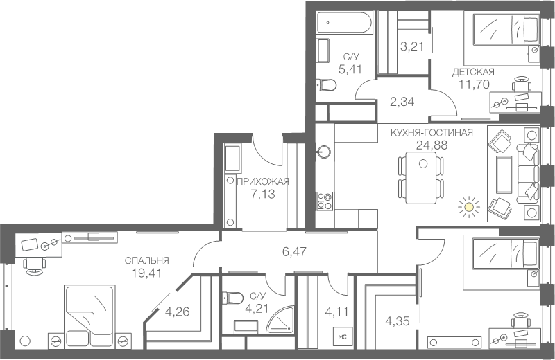 4 ккв (Евро) 112,6 м²