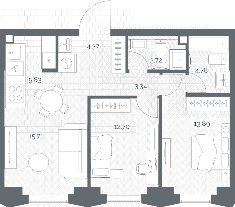 3 ккв (Евро) 64,3 м²