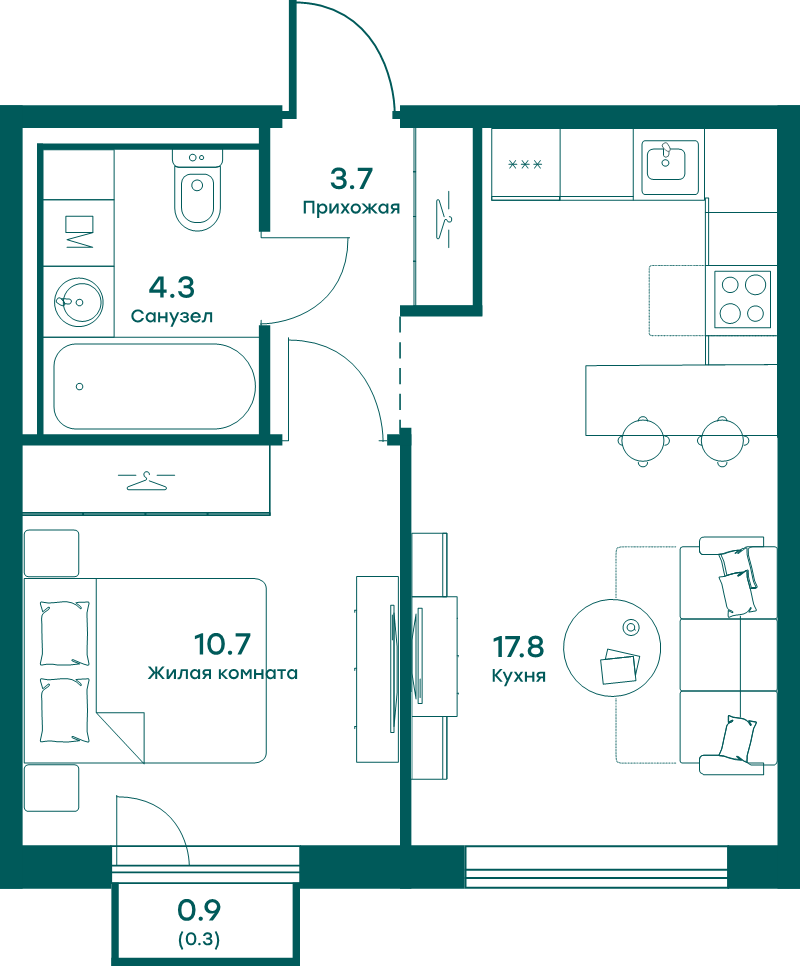2 ккв (Евро) 36,8 м²
