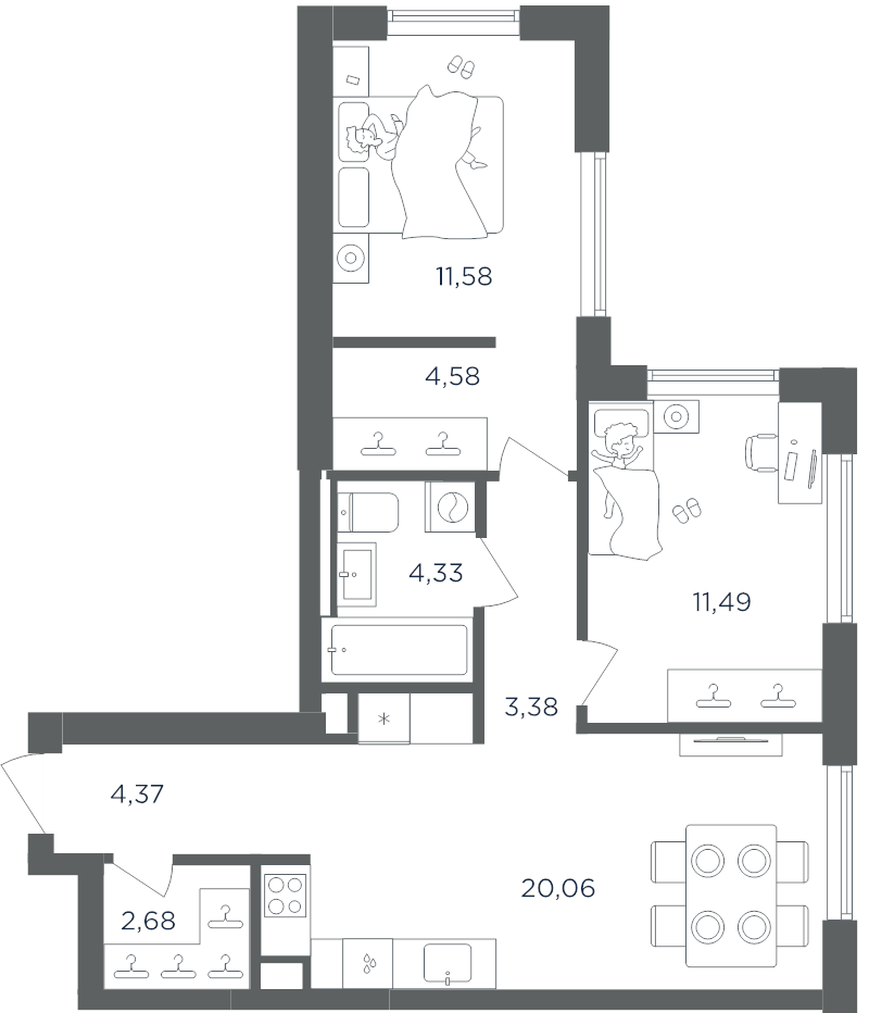 3 ккв (Евро) 62,5 м²