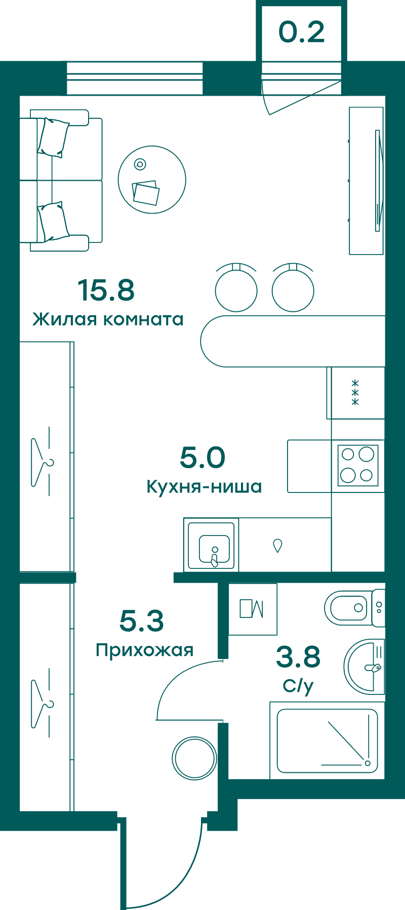 Студия 30,1 м²