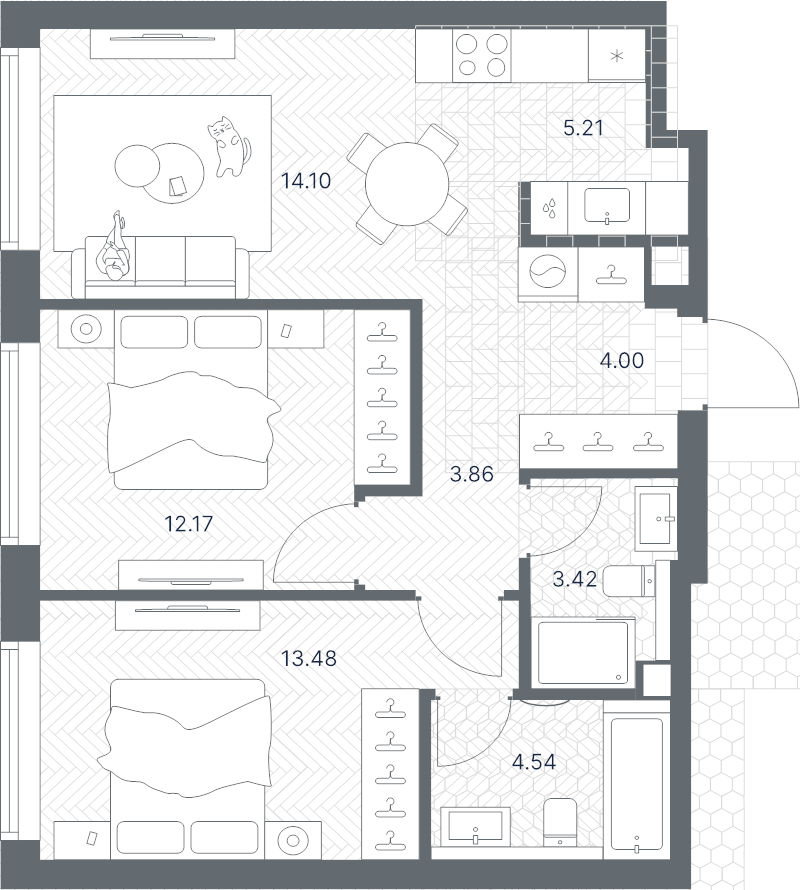 3 ккв (Евро) 60,8 м²