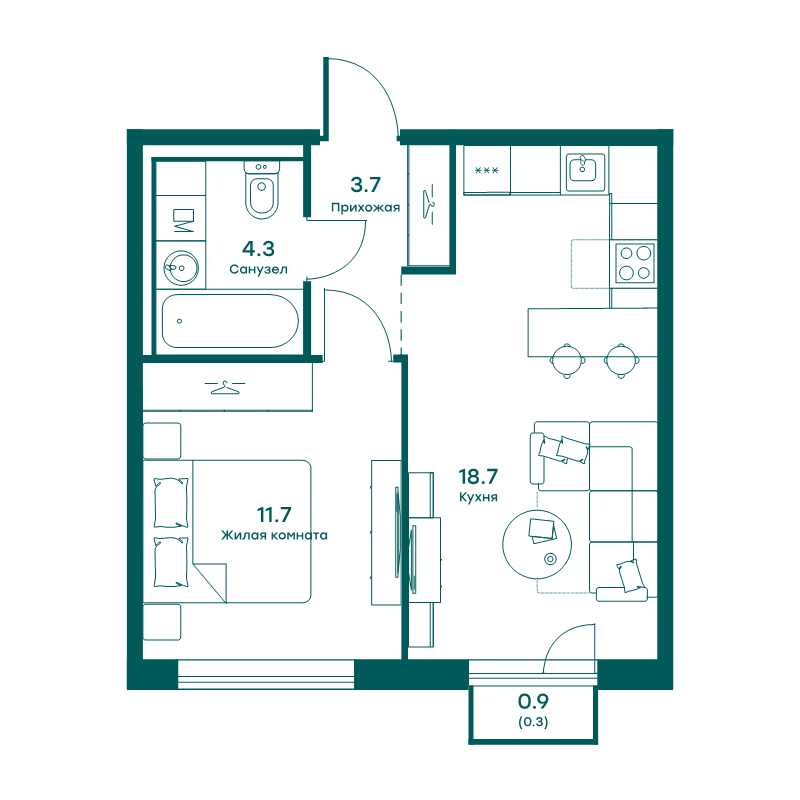 2 ккв (Евро) 38,7 м²