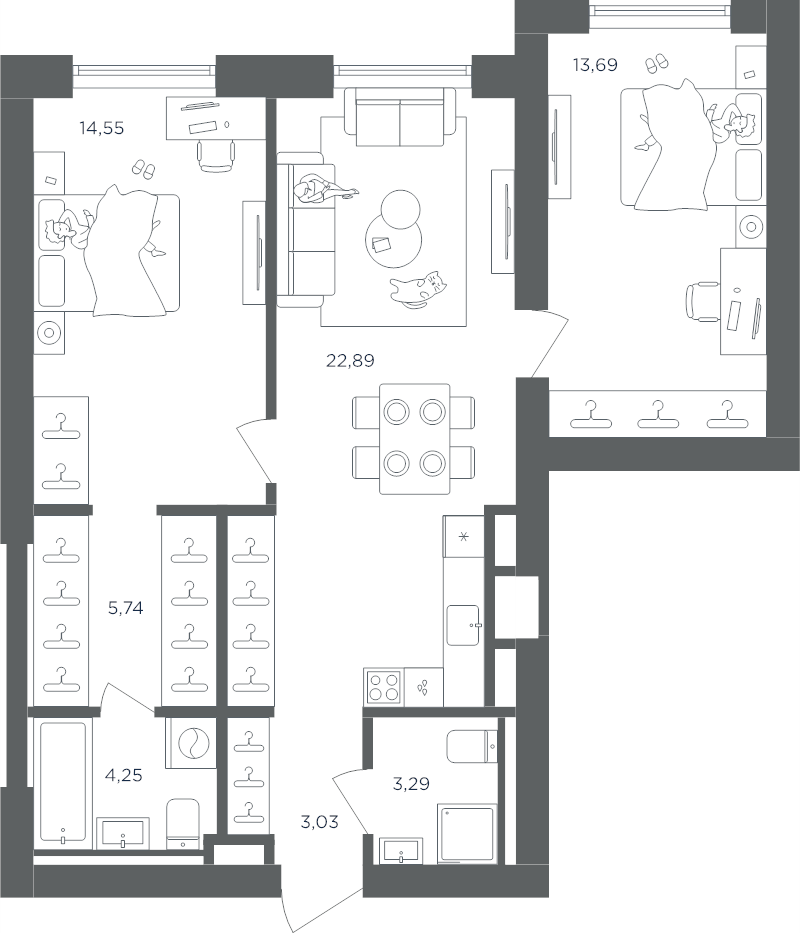 3 ккв (Евро) 67,4 м²