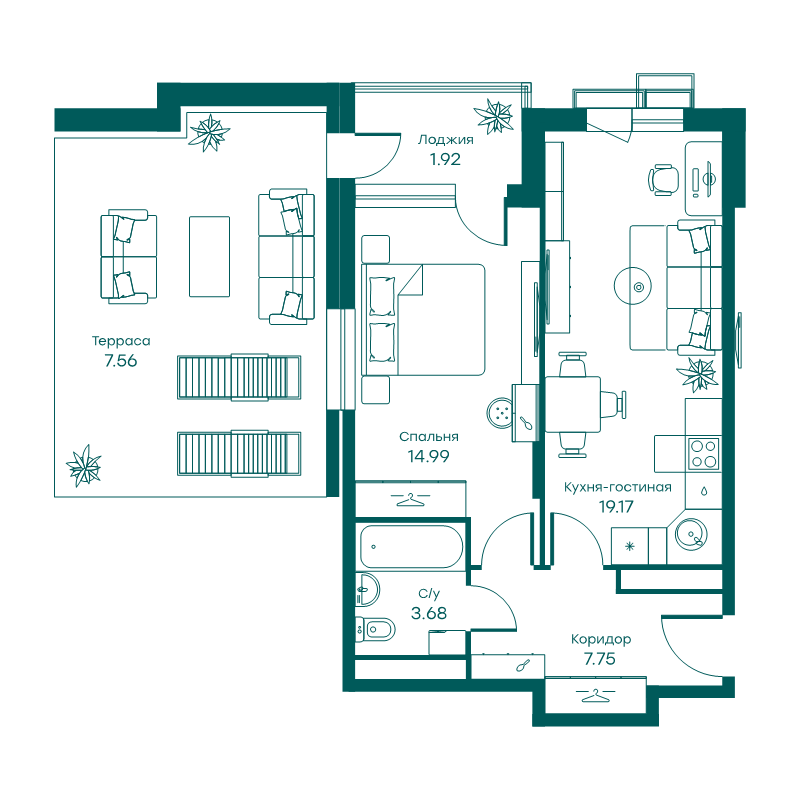 2 ккв (Евро) 55,1 м²