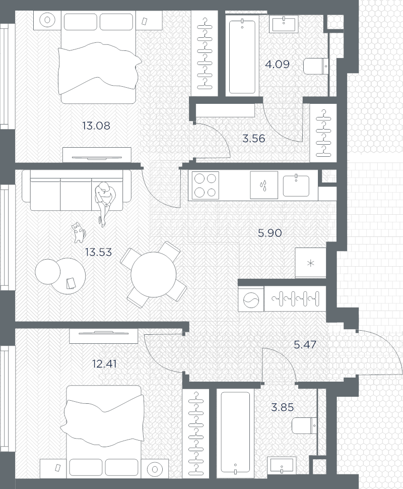 3 ккв (Евро) 61,9 м²