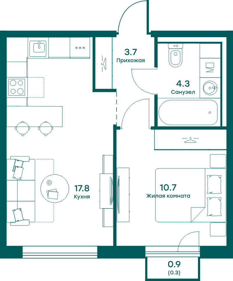2 ккв (Евро) 36,8 м²