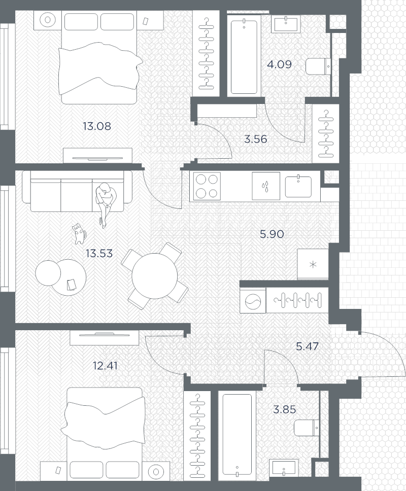 3 ккв (Евро) 61,9 м²
