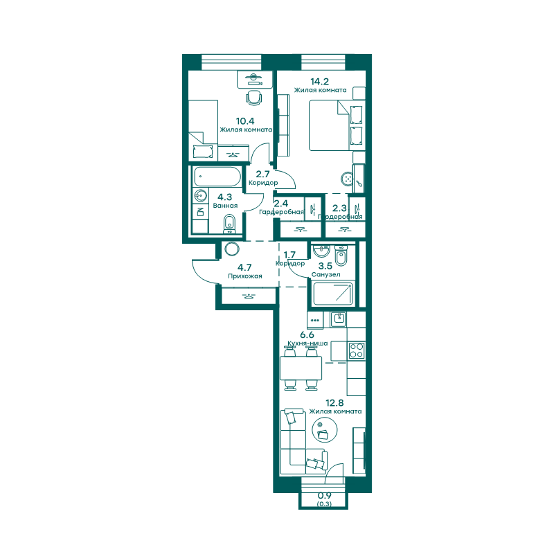 3 ккв (Евро) 65,9 м²