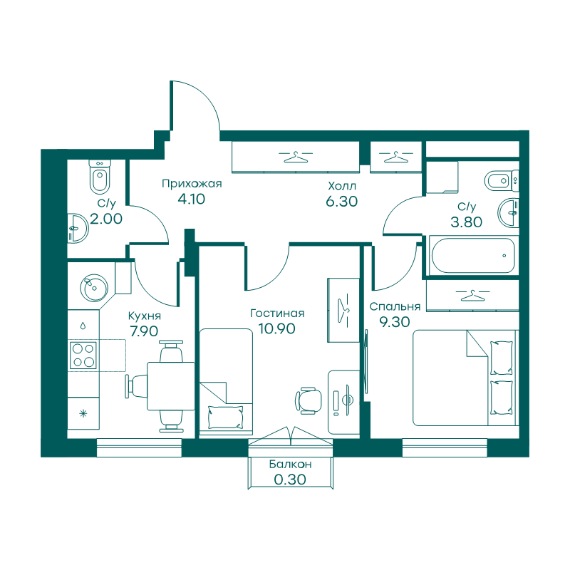 4 ккв (Евро) 82,7 м²