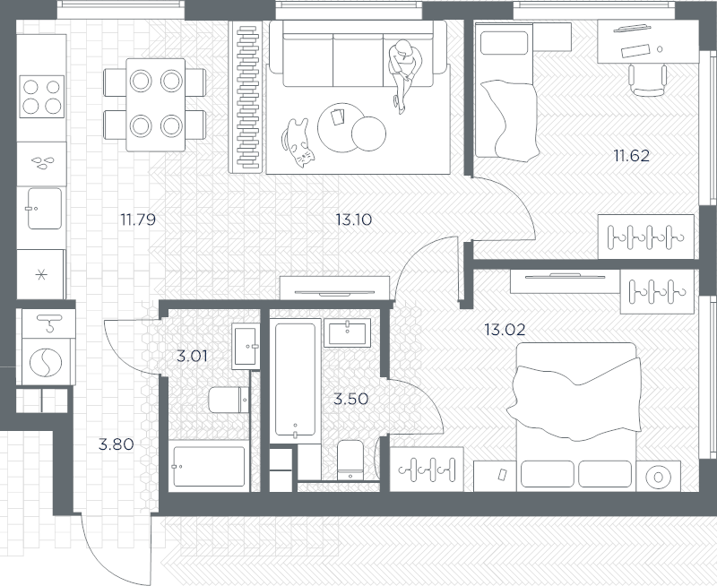 3 ккв (Евро) 59,8 м²