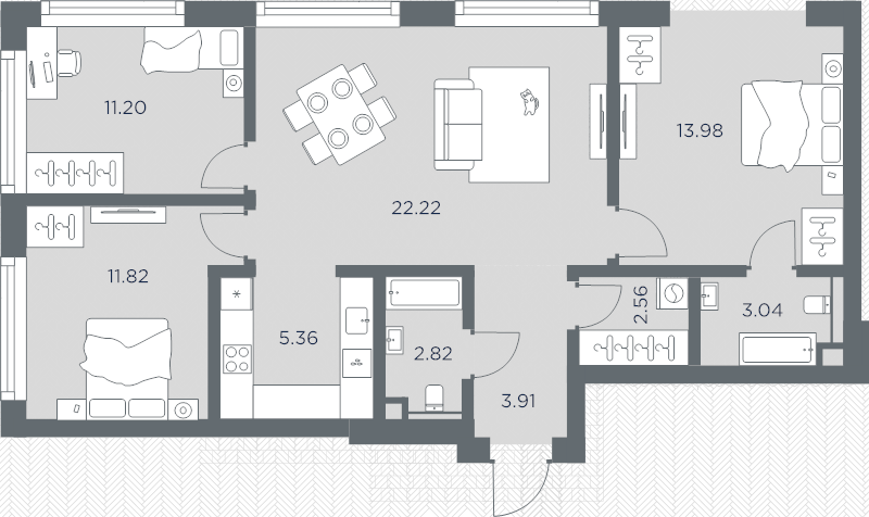 4 ккв (Евро) 76,9 м²