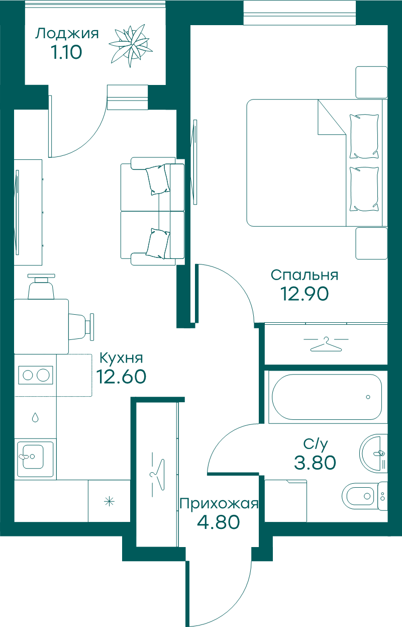 1 ккв 34,8 м²
