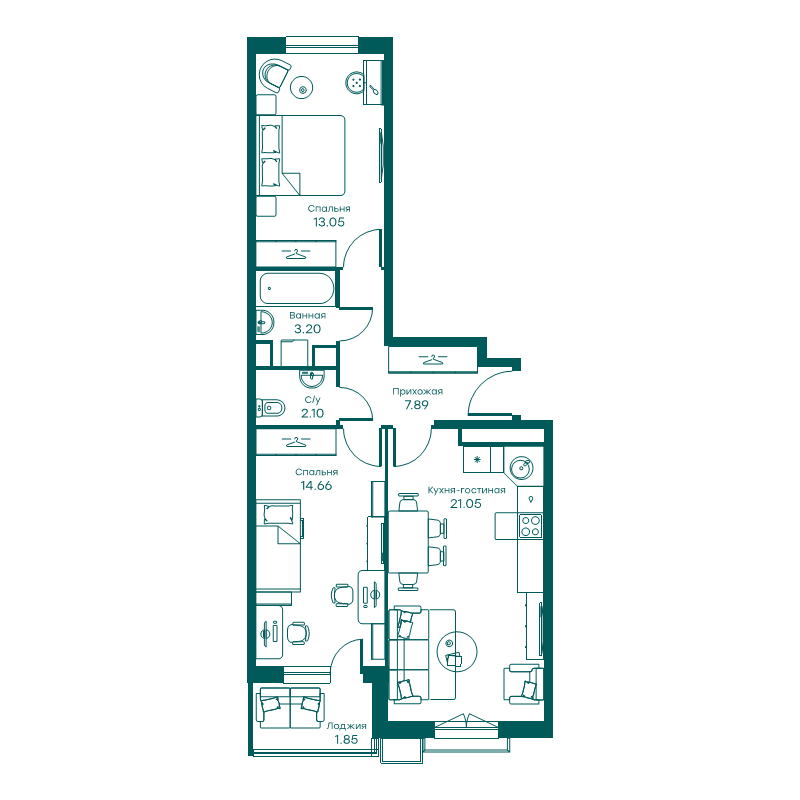 3 ккв (Евро) 63,7 м²