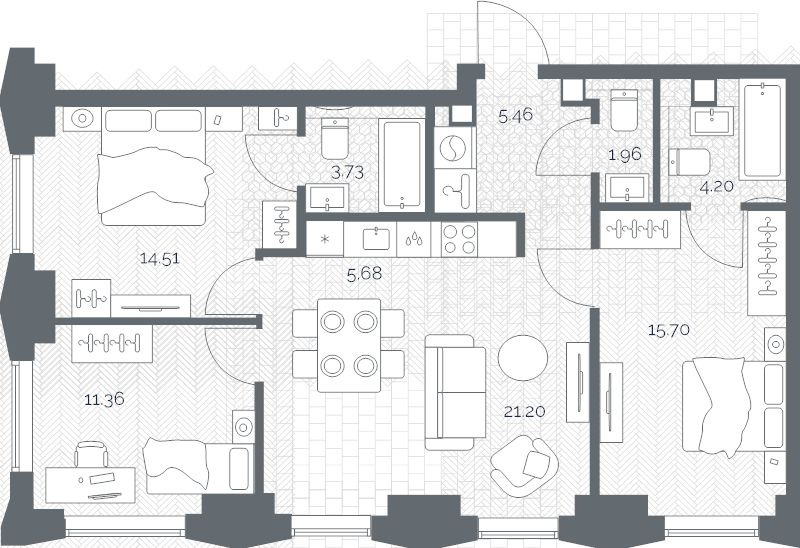 4 ккв (Евро) 83,8 м²
