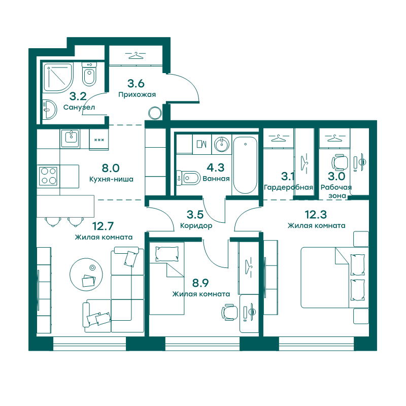 3 ккв (Евро) 62,6 м²