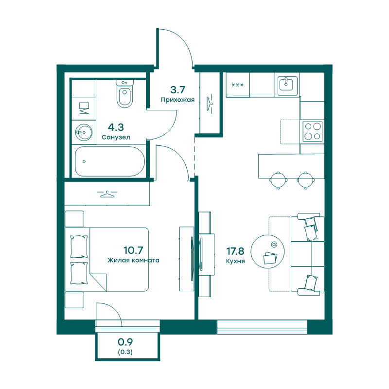 2 ккв (Евро) 36,8 м²
