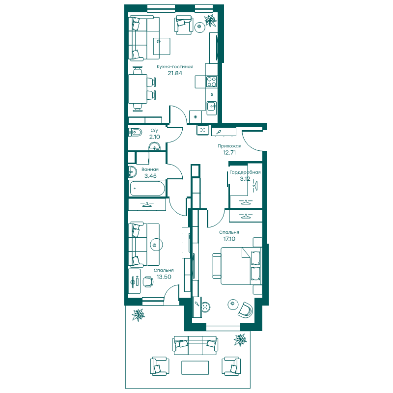 3 ккв (Евро) 73,8 м²