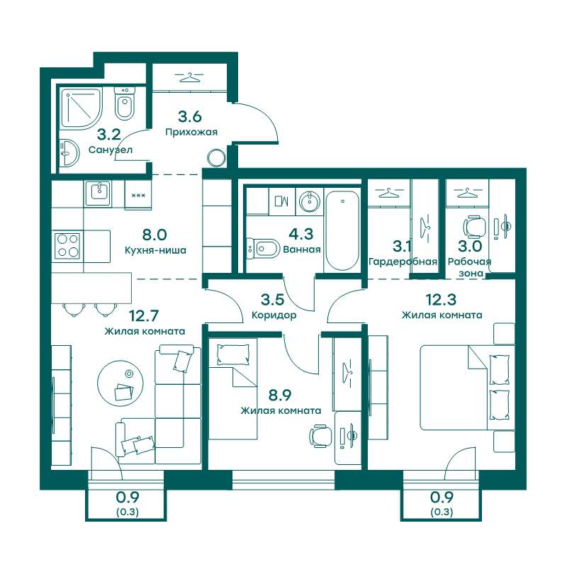 3 ккв (Евро) 63,2 м²