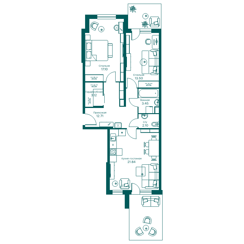 3 ккв (Евро) 73,8 м²