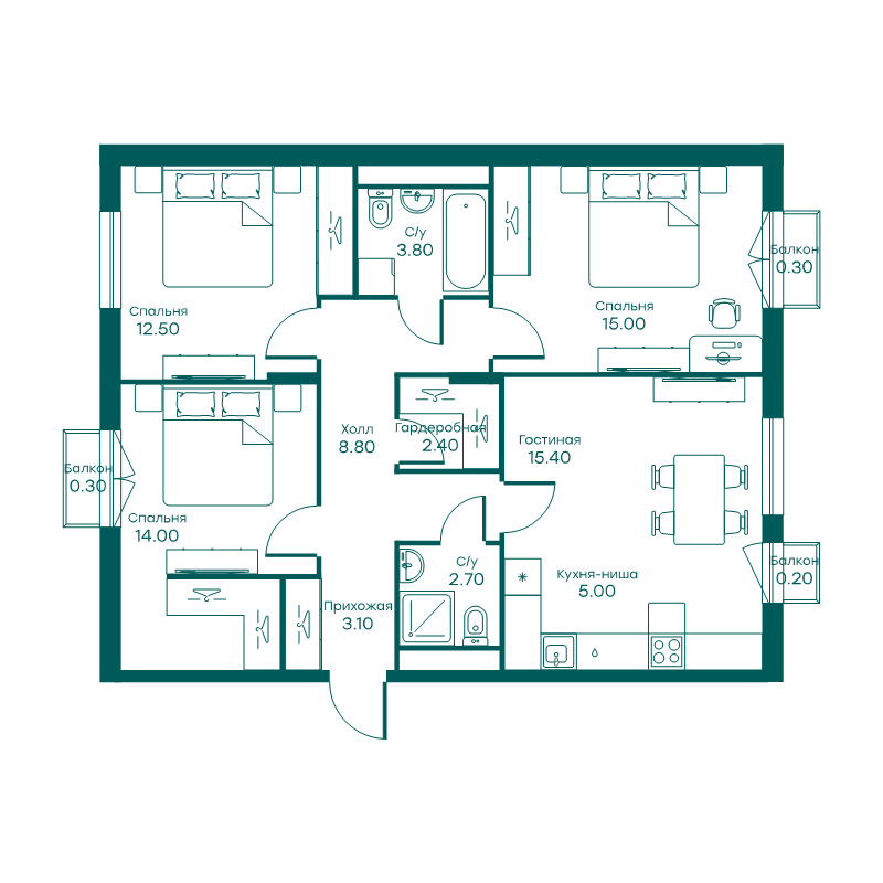 4 ккв (Евро) 81,7 м²