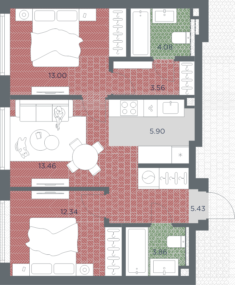 3 ккв (Евро) 61,7 м²