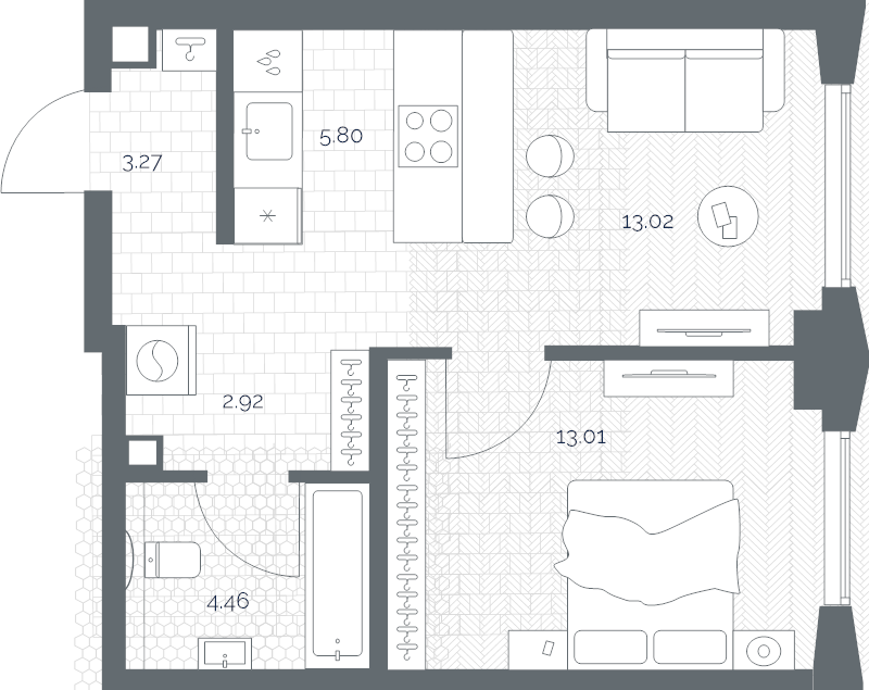 2 ккв (Евро) 42,5 м²