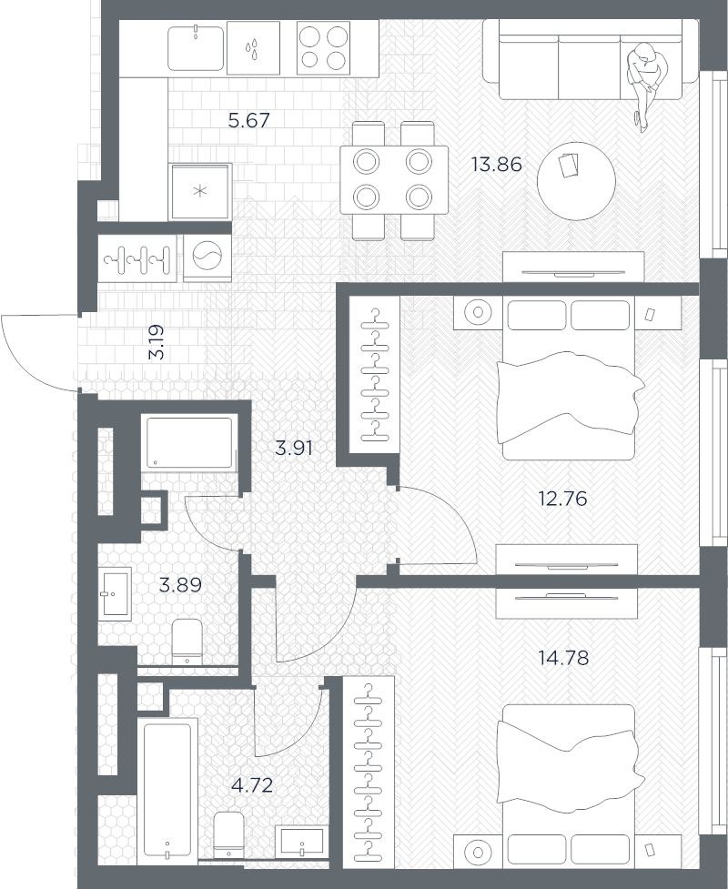 3 ккв (Евро) 62,8 м²