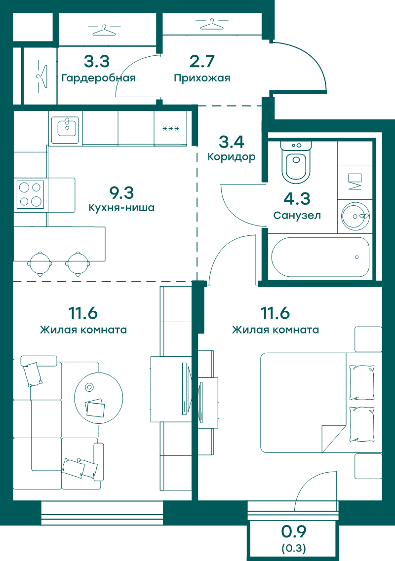 2 ккв (Евро) 46,5 м²