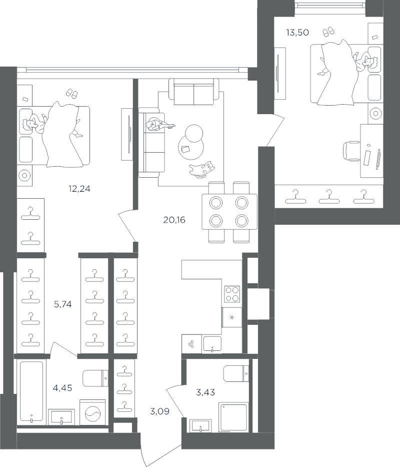 3 ккв (Евро) 62,6 м²