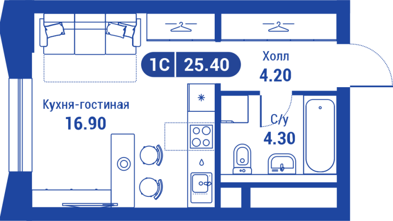 Студия 25,4 м²
