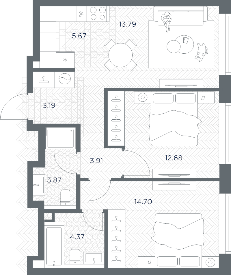 3 ккв (Евро) 62,2 м²