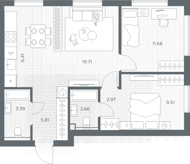 3 ккв (Евро) 63,1 м²