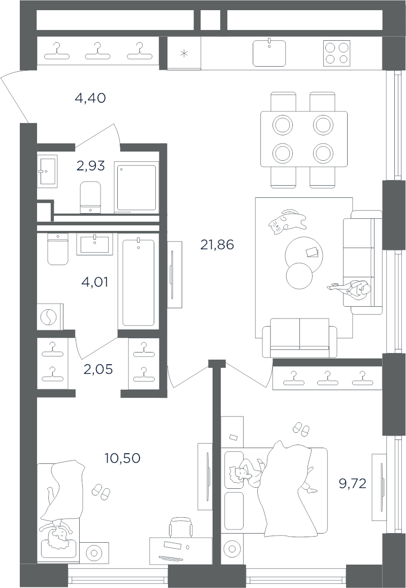 3 ккв (Евро) 55,5 м²
