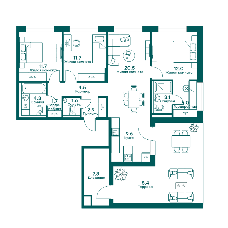 4 ккв (Евро) 104,3 м²