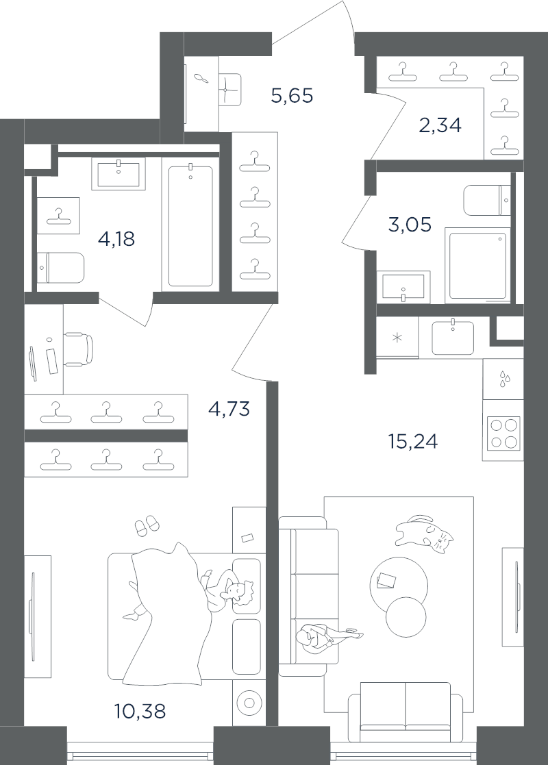 2 ккв (Евро) 45,6 м²
