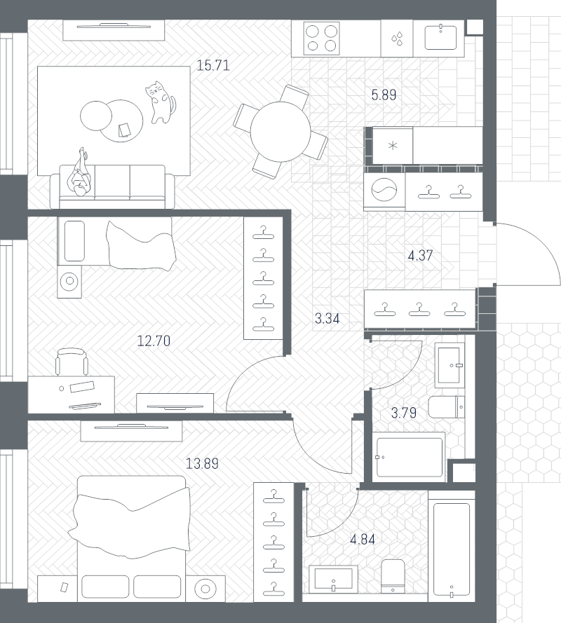 3 ккв (Евро) 64,5 м²